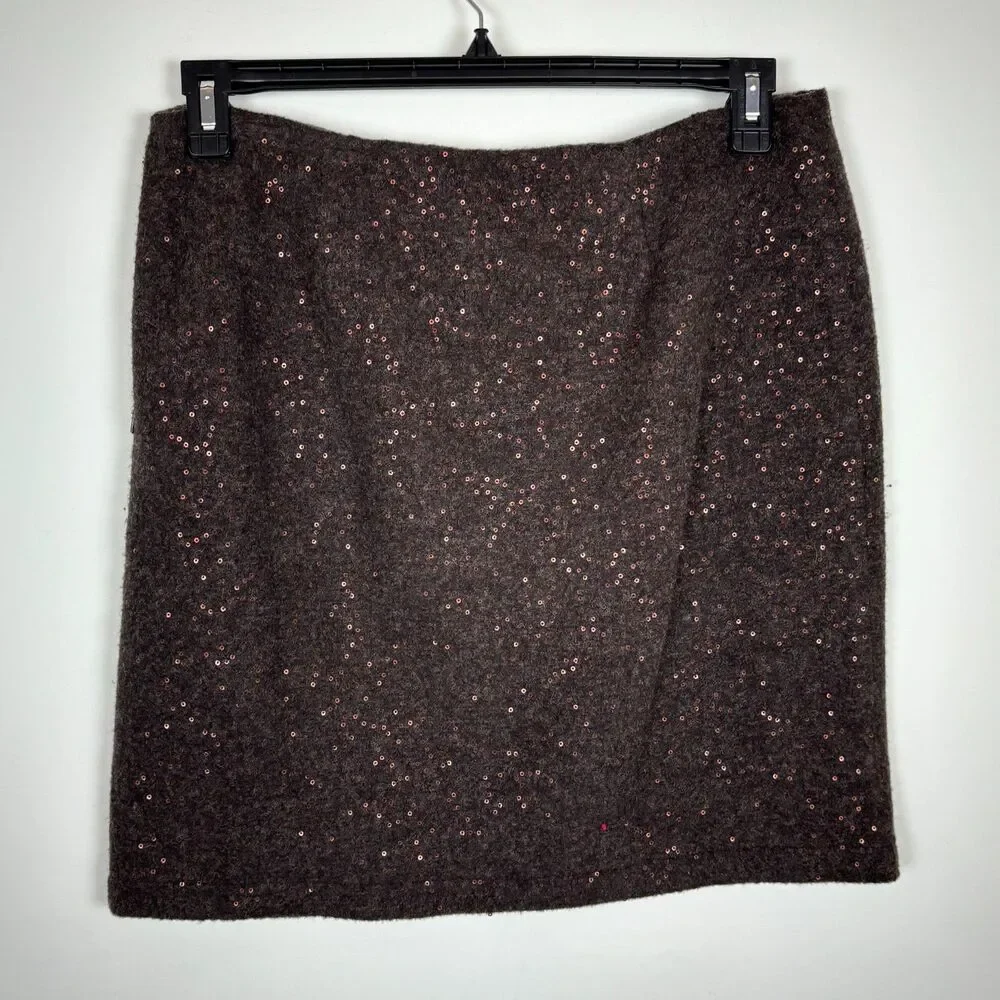 J. Jill Brown Sequin Skirt Suit Blazer Set Women's Medium 10 Wool Blend - Picture 10 of 11